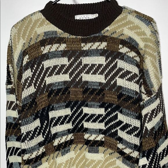 Men's Patterned Sweater - Black, Brown, Cream - Picture 2 of 7